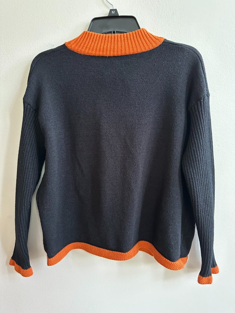 Horse Design Cardigan Sweater Black, White, Burnt Orange Women's Size Medium - Picture 3 of 14